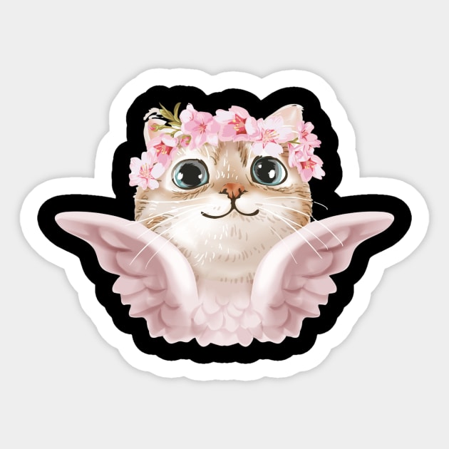 Little angel slogan with cute angel cat in floral crown illustration Sticker by pmarekhersey